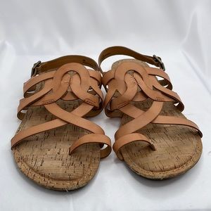 Korks Sangria tan cross strap open toe loop sling back flat cork sandal sz 9